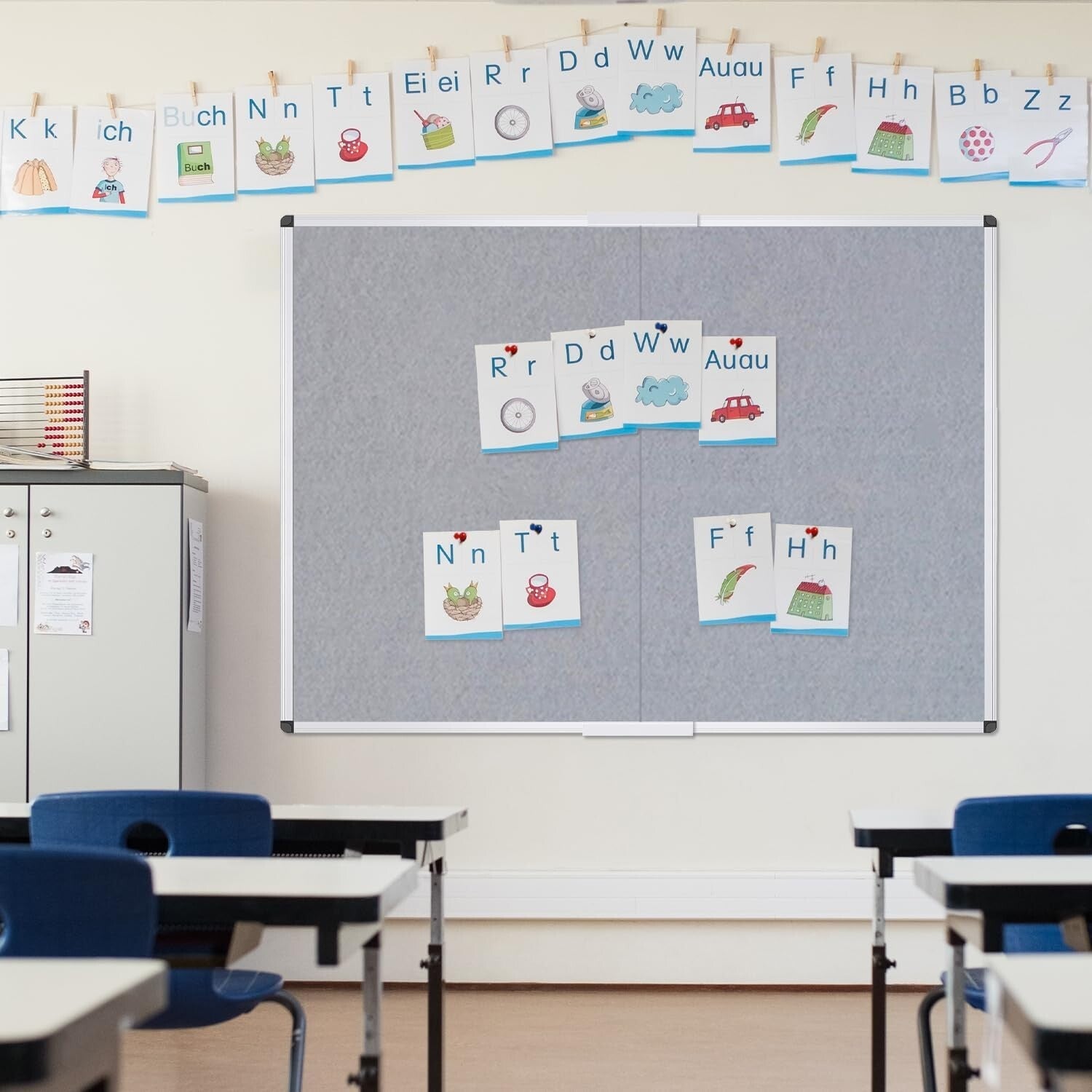 Luxury Gray Felt Bulletin Board, 72" x 48" - Self-Healing with Aluminum Frame