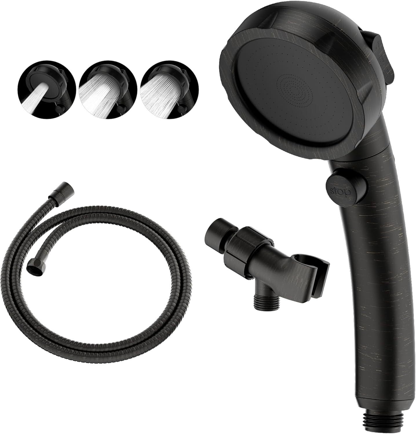 3-Mode Handheld Shower Head with Adjustable Bracket in Oil-Rubbed Bronze Finish