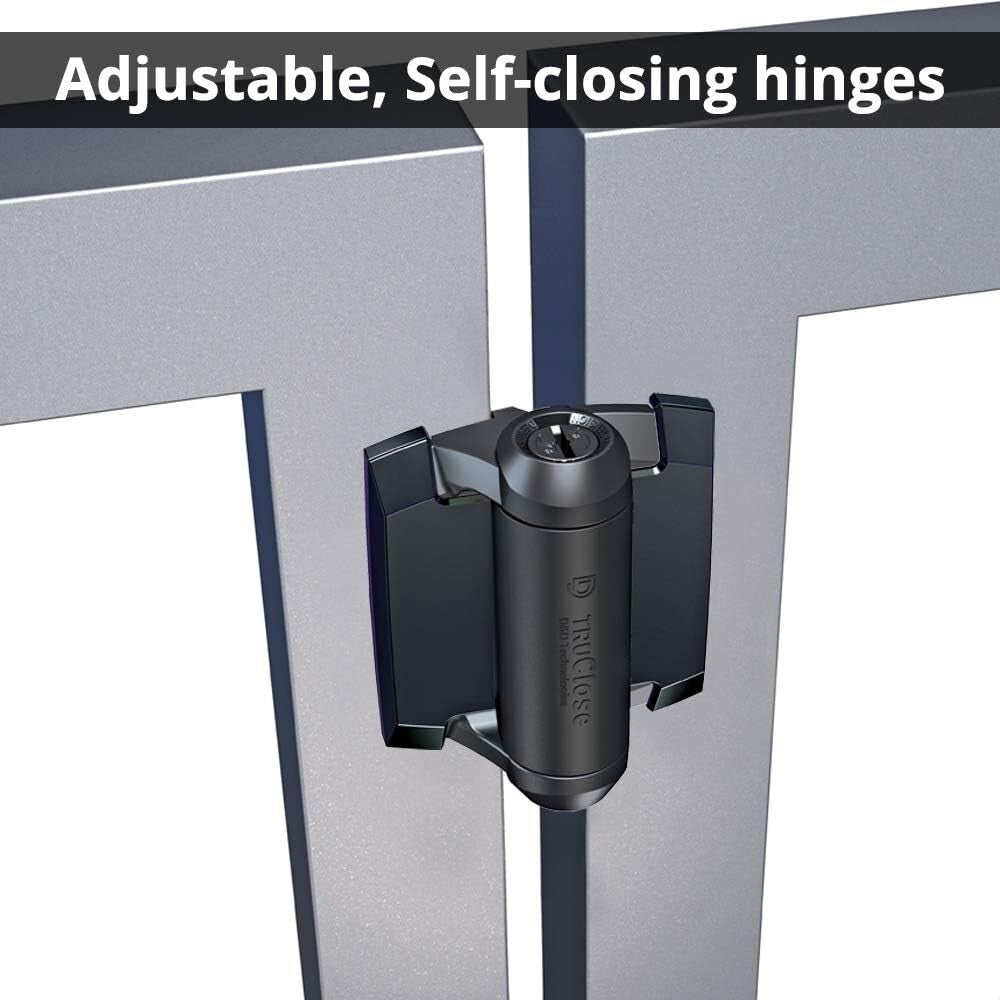 Reinforced Black Gate Hinges with Patented Closure - 2 Pack for Metal Gates