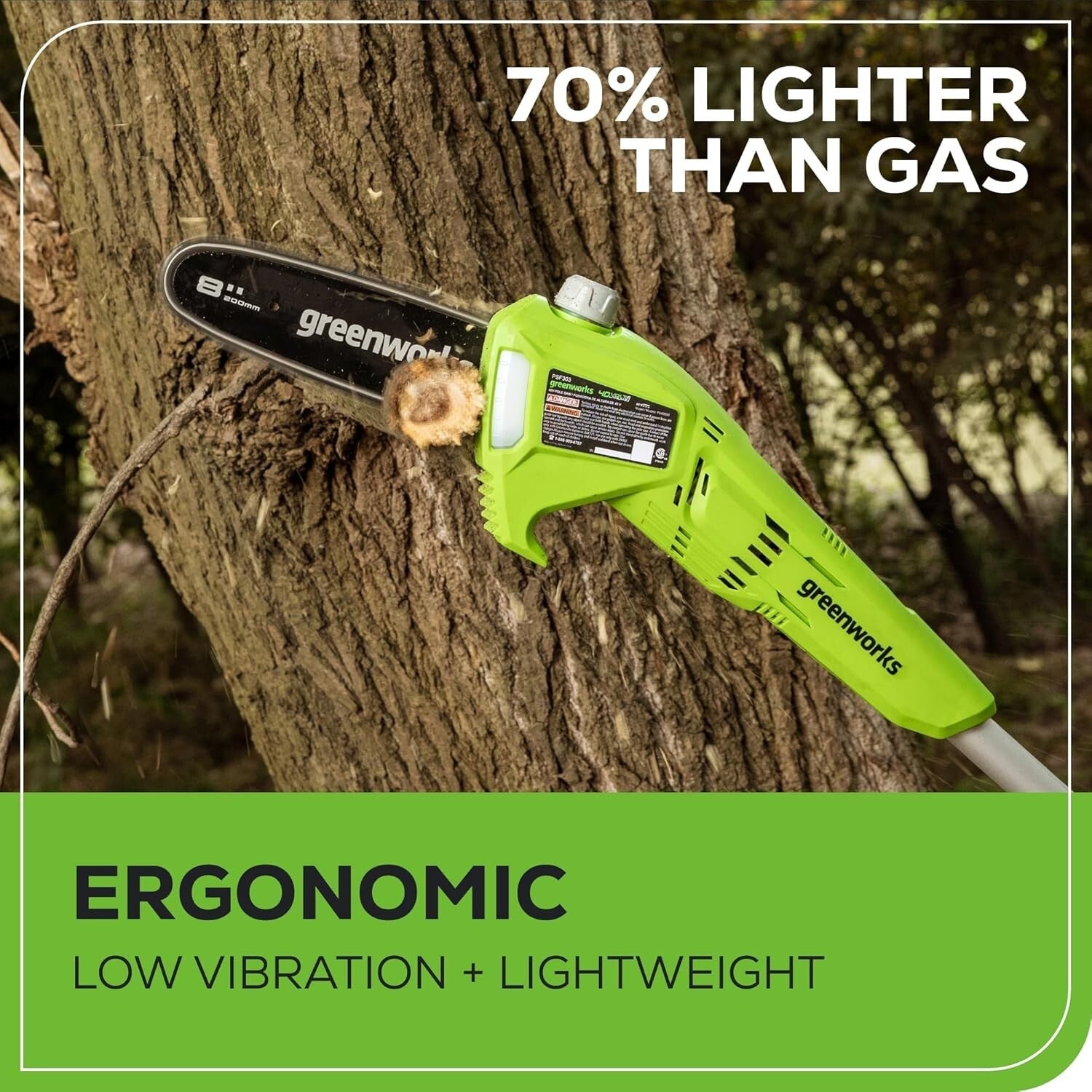 Eco-Friendly 40V Polesaw: 8-Inch Bar with Hassle-Free Maintenance Operations