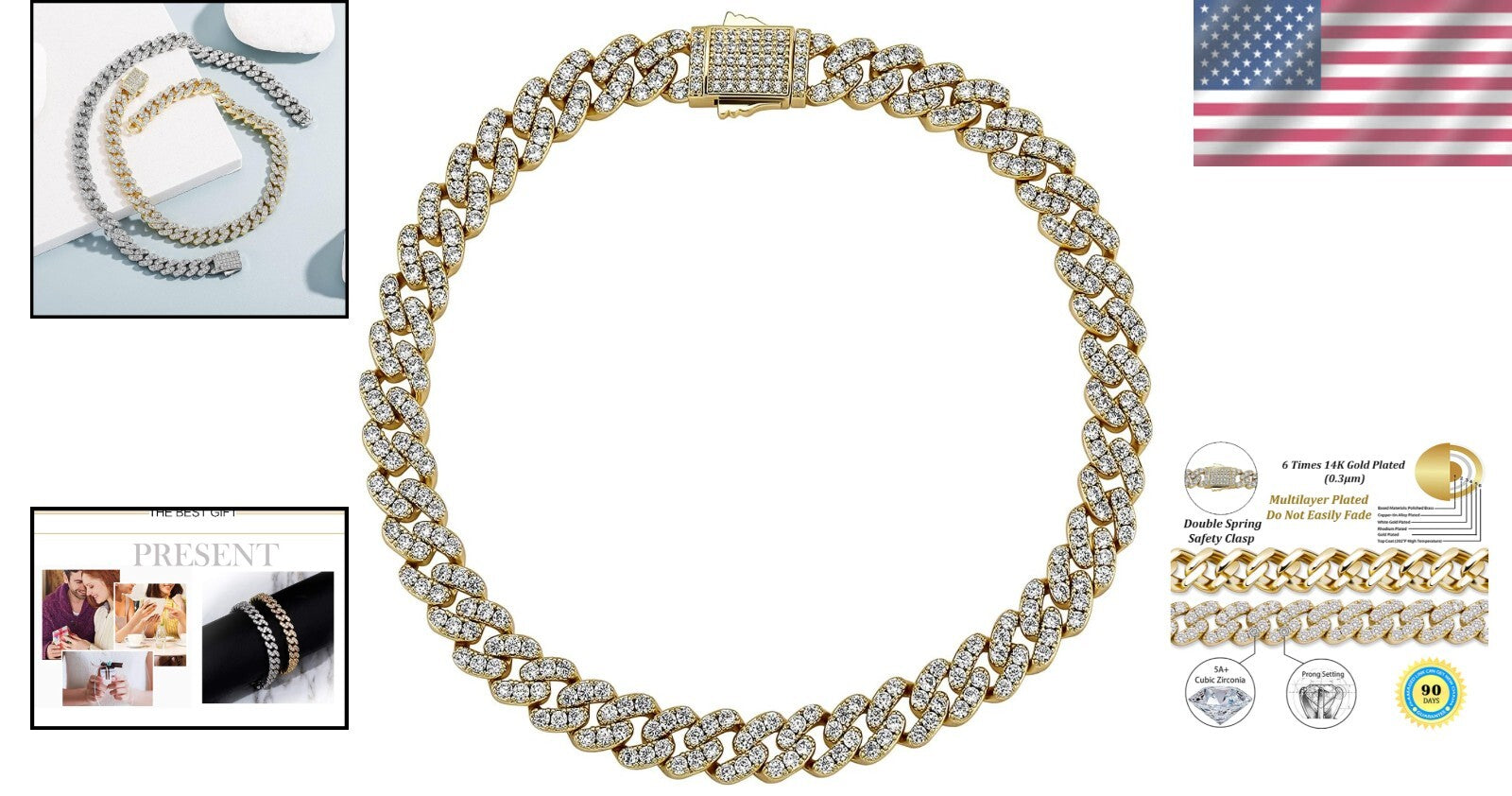 Chunky Cuban Link Anklet in 14K Gold with Iced-Out Faux Diamonds - 10.5"