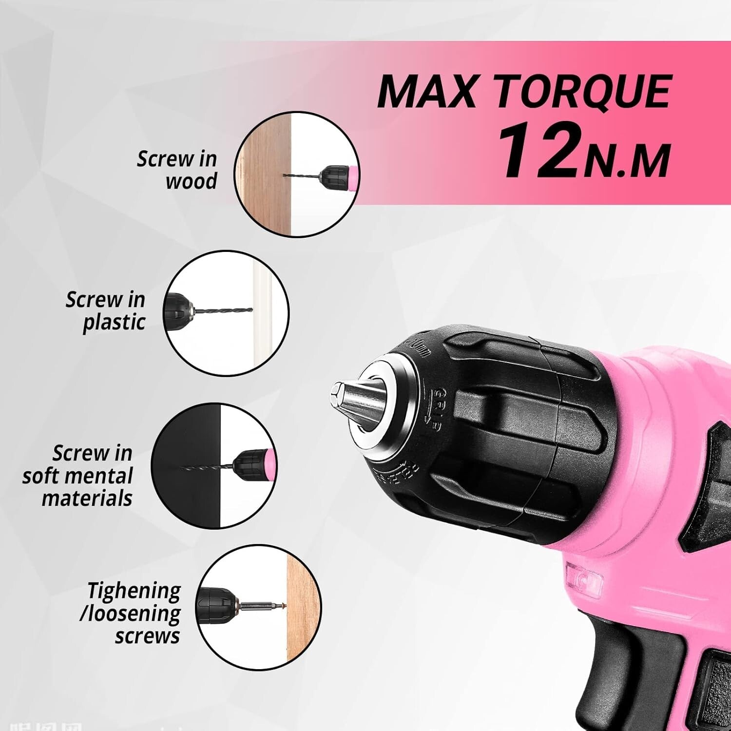 Elegant 126-Piece Pink Tool Kit with LED Cordless Drill - Home DIY Essential