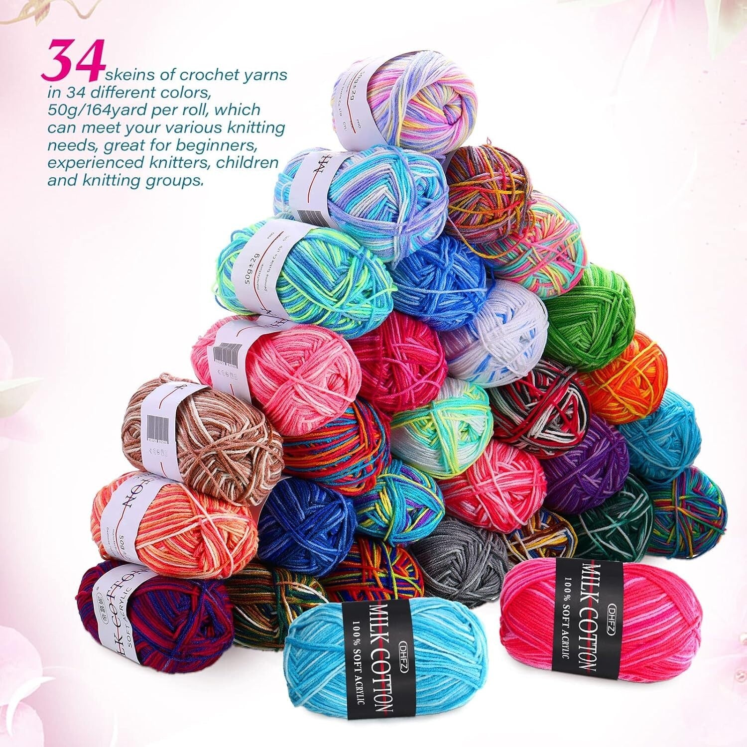 Vibrant 34 Color Milk Cotton Yarn Bundle - Perfect for Custom Crochet Projects