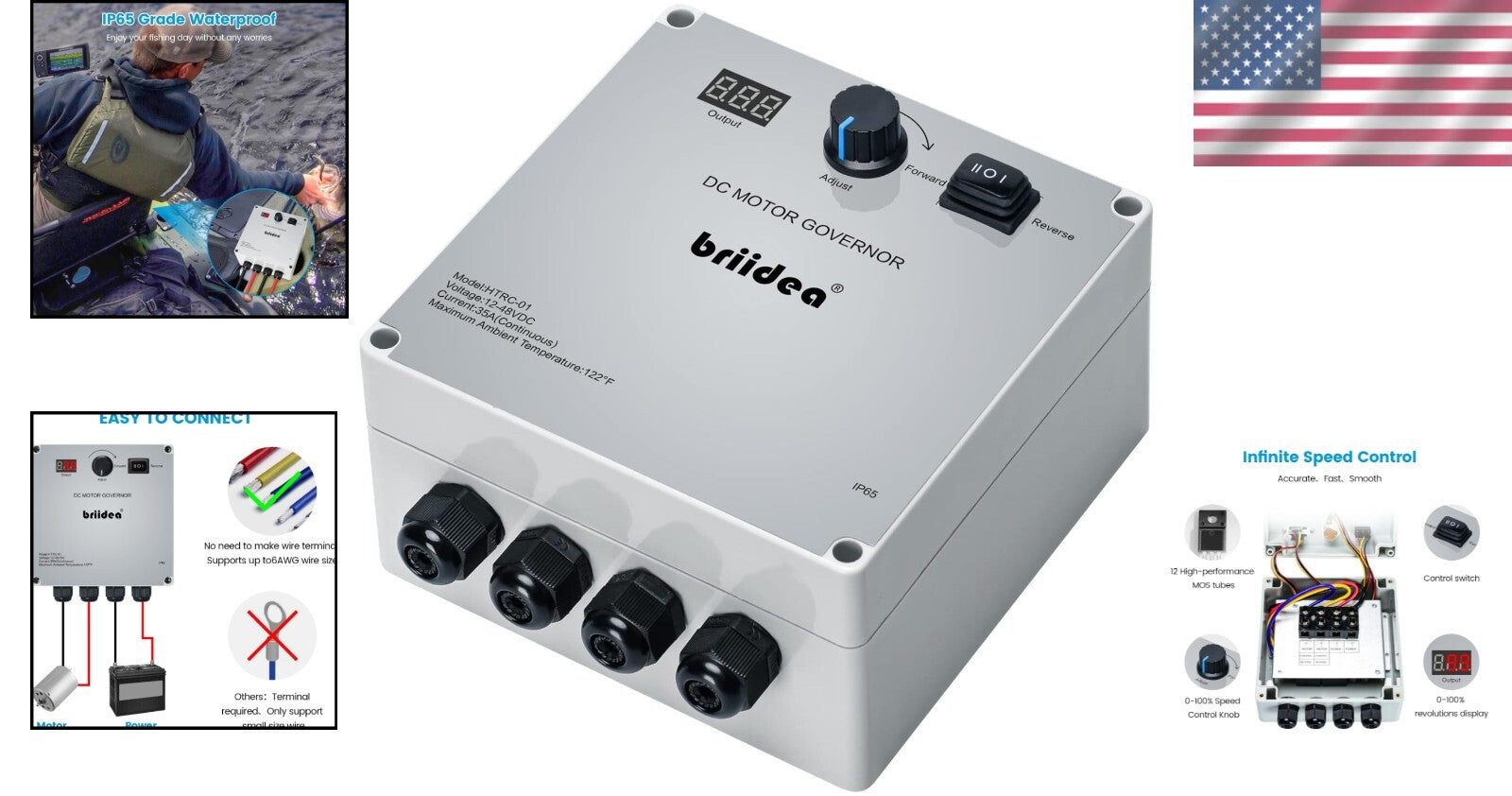 Versatile 12-48V PWM Motor Controller with Switch for Electric Weed Control