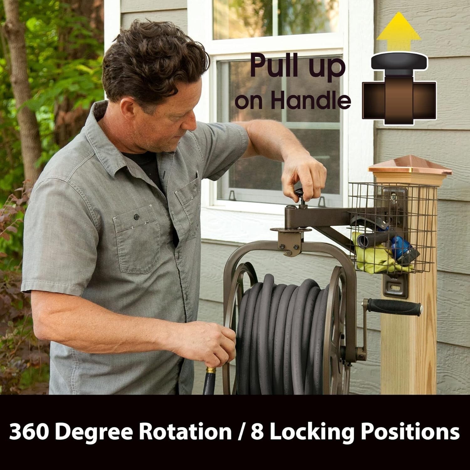 Rotating Bronze Hose Reel Holds 125ft Hose: Garden Essentials for Neat Storage