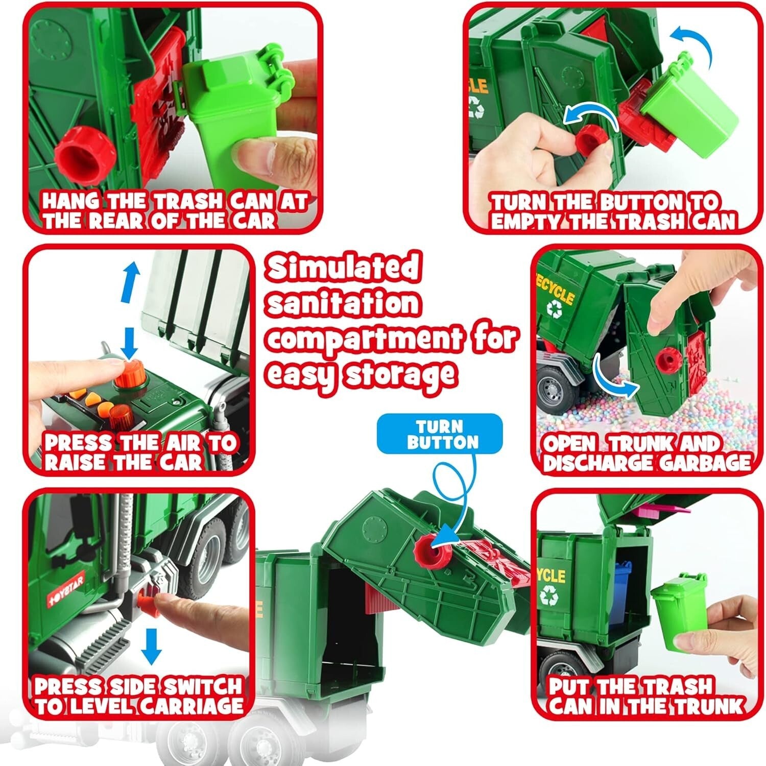 Educational Garbage Truck Toy Set - Lights, Sounds & Trash Cans for Toddlers