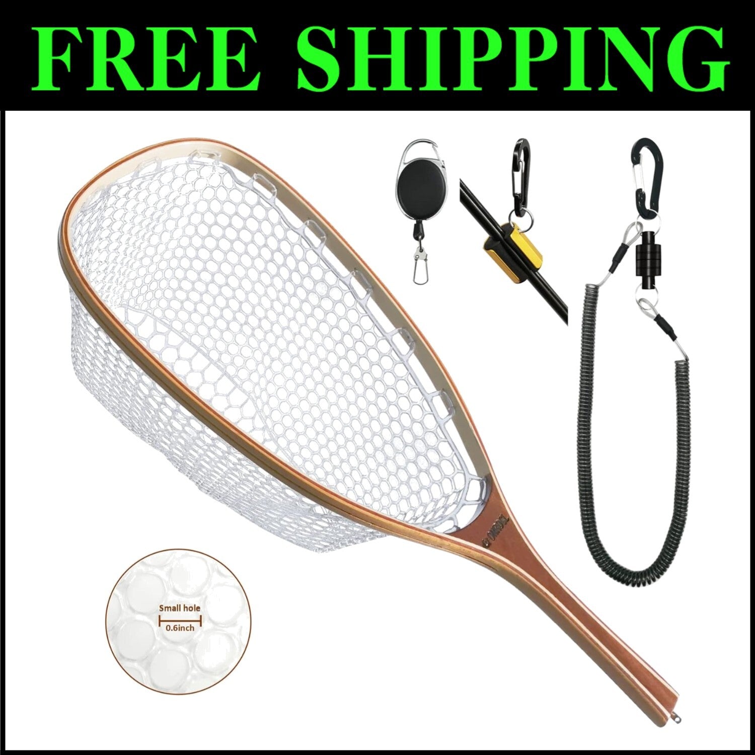 Wooden Frame Trout Landing Net with Magnetic Release - Ideal for Catch & Release