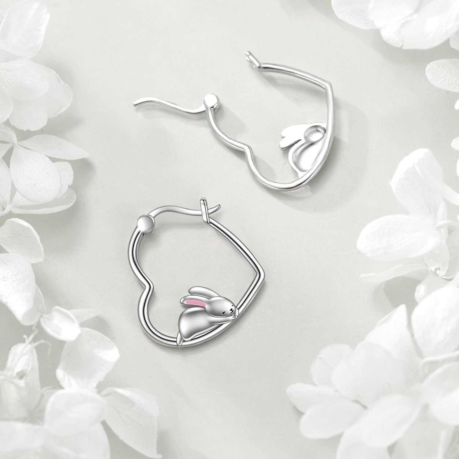 Whimsical Sterling Silver Rabbit Hoops - Hypoallergenic Cute Jewelry for Her