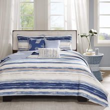 Load image into Gallery viewer, Navy/Aqua Coastal Quilt Set 6 pcs - Full/Queen with Hypoallergenic Coverlet