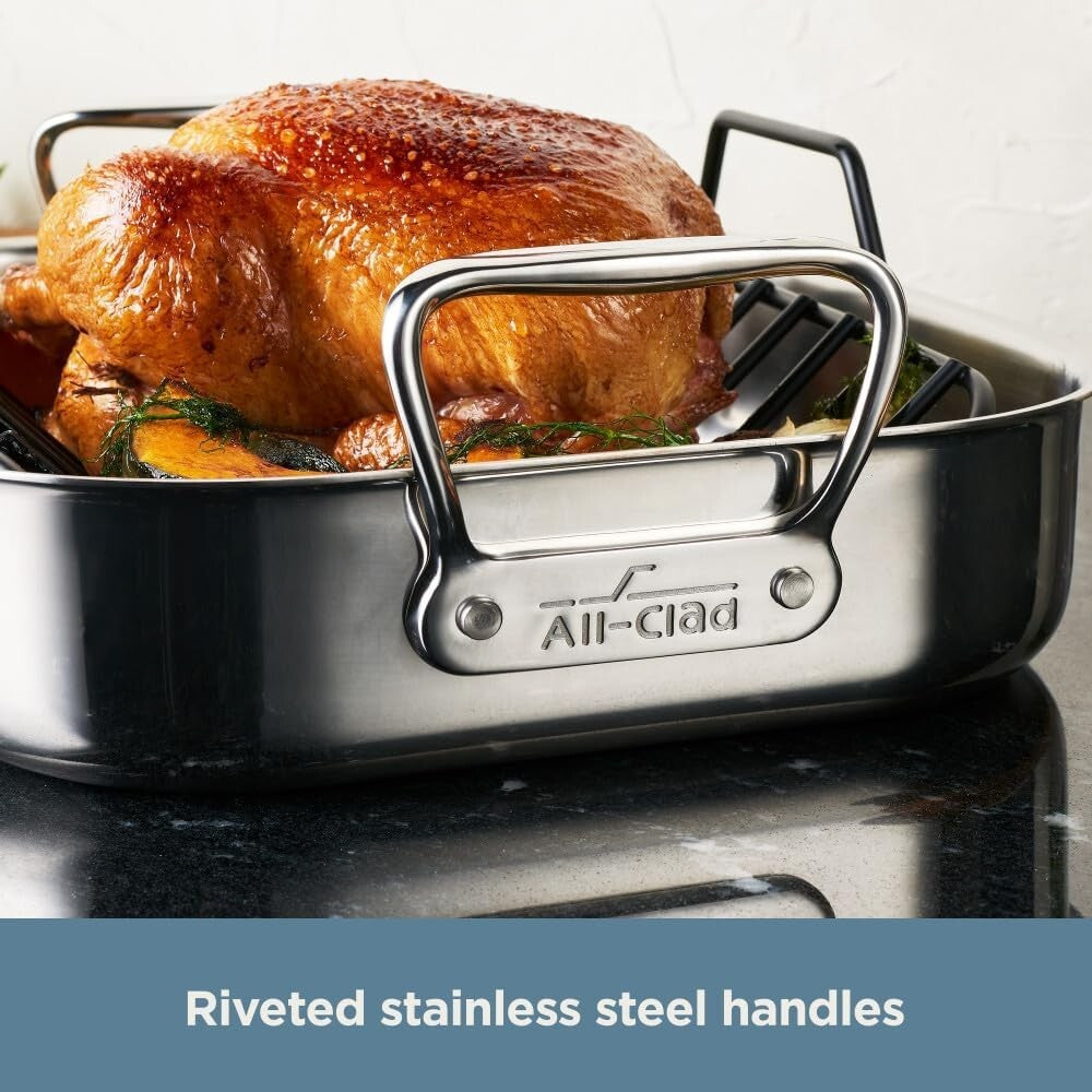 Elegant Stainless Steel Roaster with Nonstick Rack - Holds Up to 25-lb Turkey