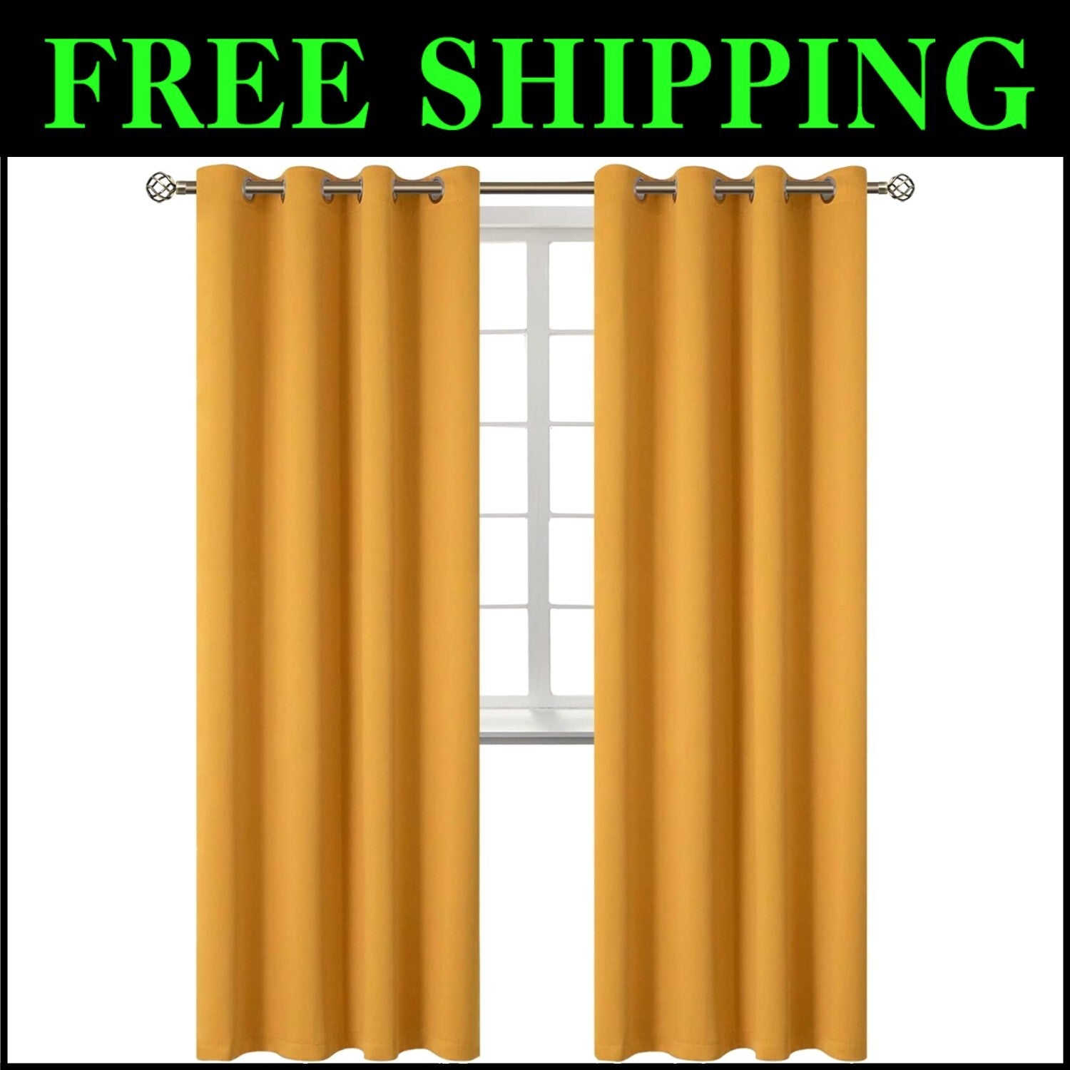 Stylish Room Darkening Drapes - 84 Inch Grommet Curtains in Warm Mustard Yellow