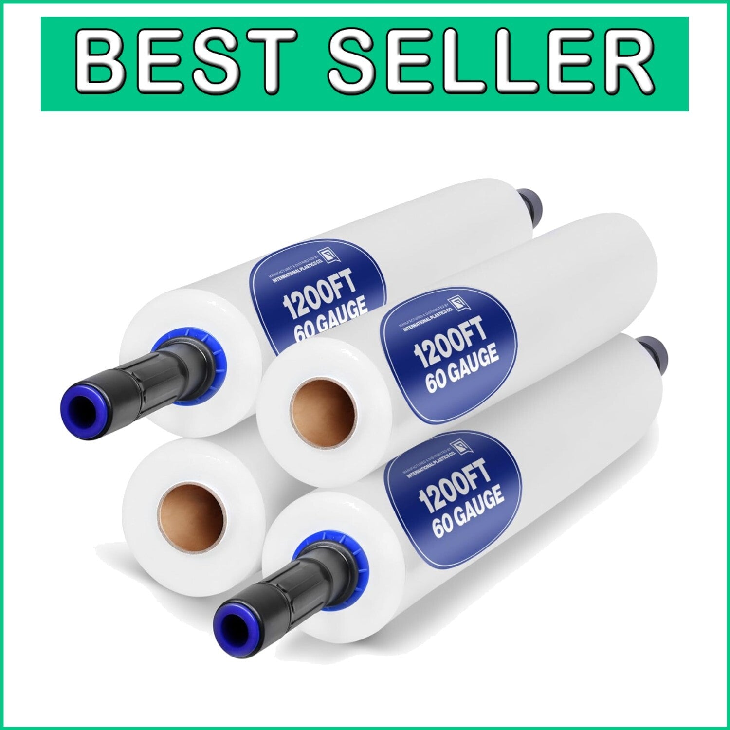 15" Plastic Stretch Film Wrap with Extended Handles - 1200ft Heavy-Duty Pack