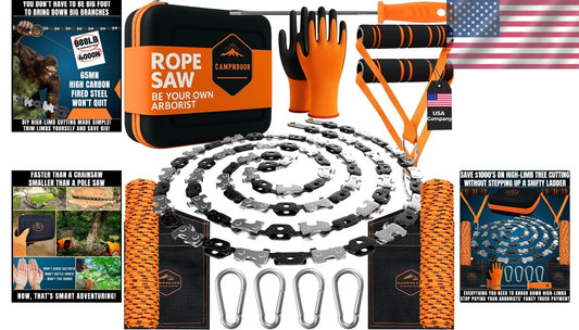 Effortless 53-Inch Rope Saw for Easy Tree Limb Cutting - Includes Case & Gloves