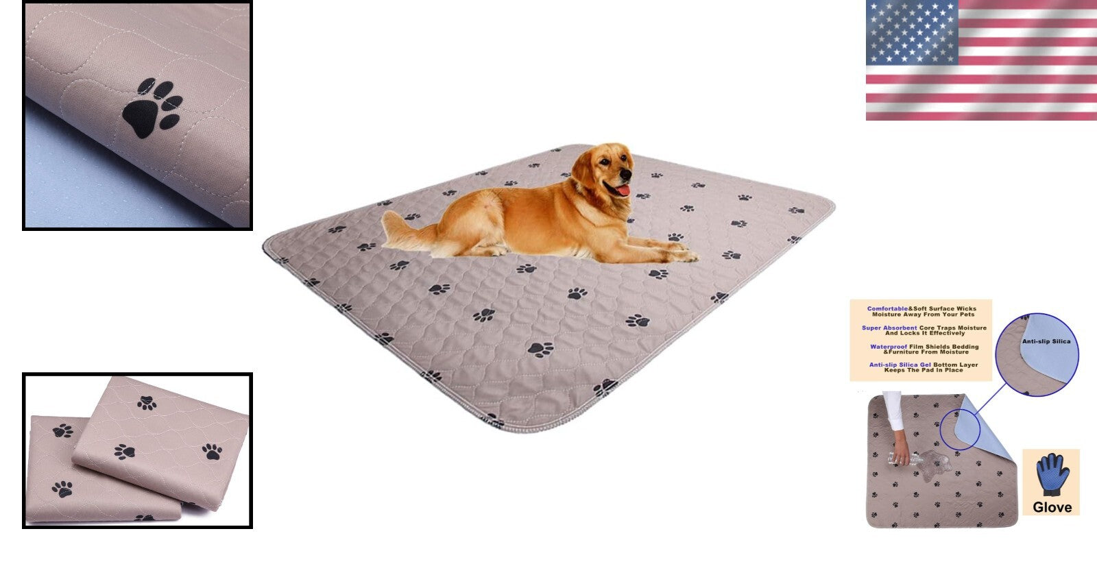 Extra Large Reusable Dog Pee Pads with Grooming Gloves - Waterproof & Absorbent