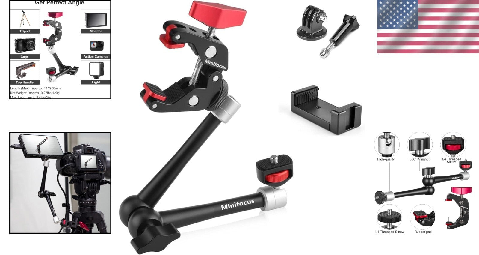 Durable 11'' Magic Arm and Super Clamp Kit - Perfect for Vlogging & Shooting