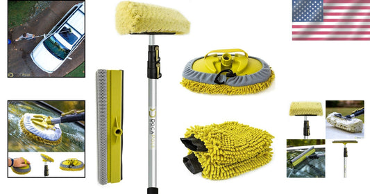 Streak-Free Car Cleaning Kit - 5-12 Ft Extension, Soft Brush, and Mitts