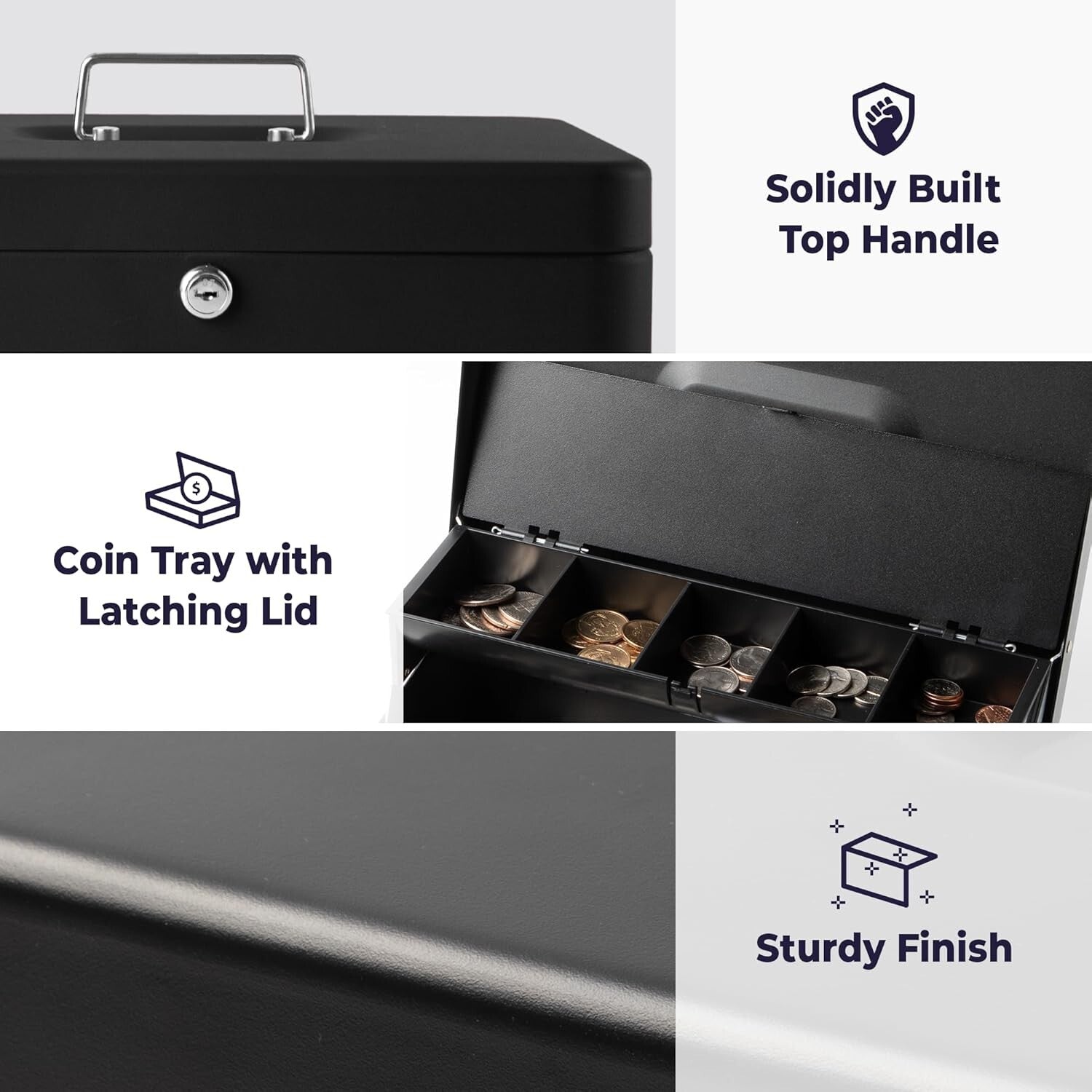 Large Metal Cash Safe with Key Lock and Tray for Yard Sales & Small Business