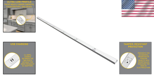 Space-Saving Hardwired Power Strip with 5 Outlets & Dual USB - 3ft White Design