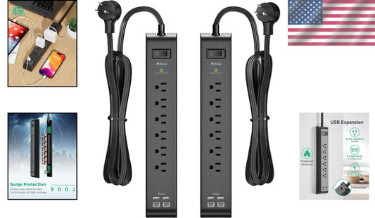 Versatile USB Charging Surge Protector Power Strip with 900 Joules Safety Rating
