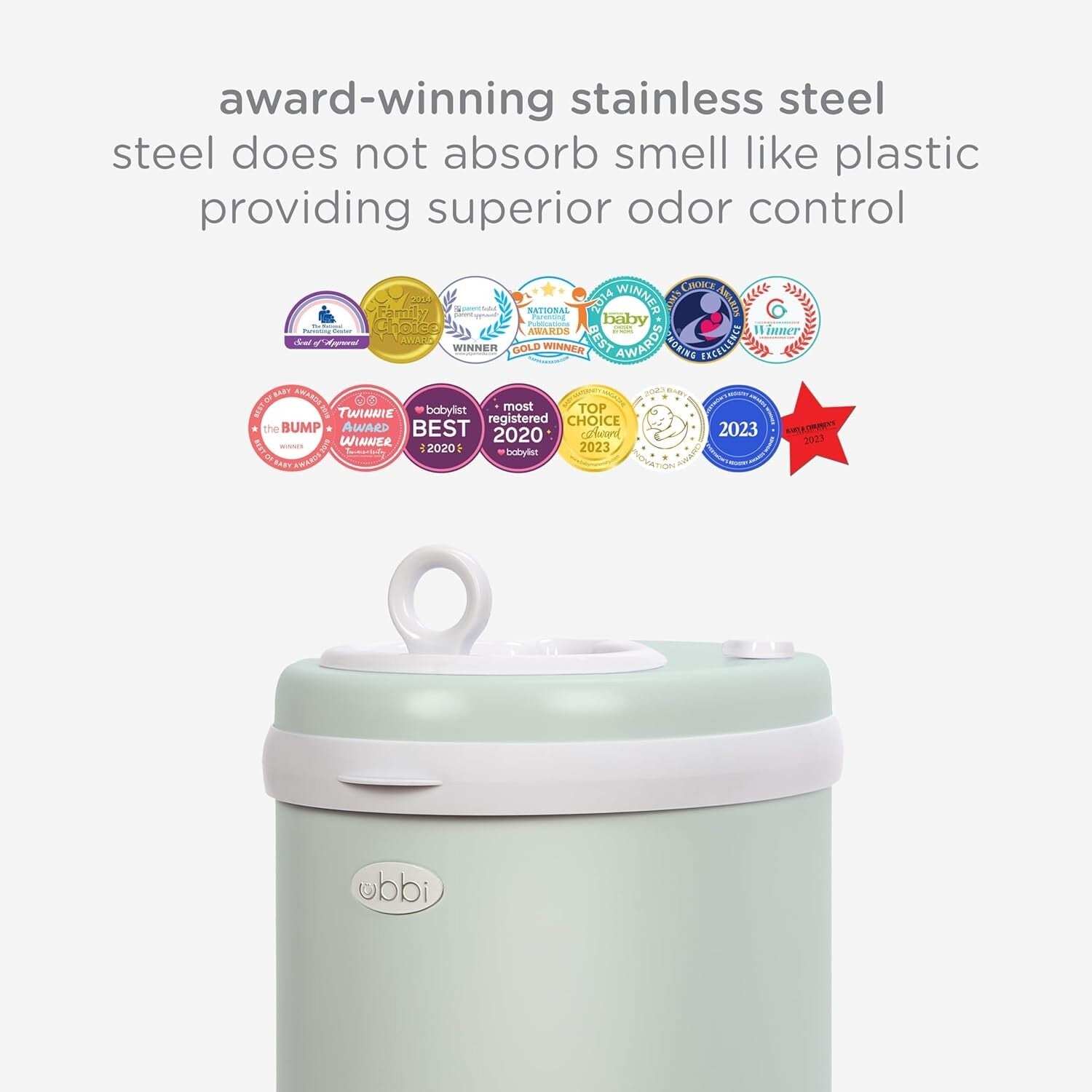 Essential Sage Green Diaper Pail - Innovative Odor Control Without Special Bags