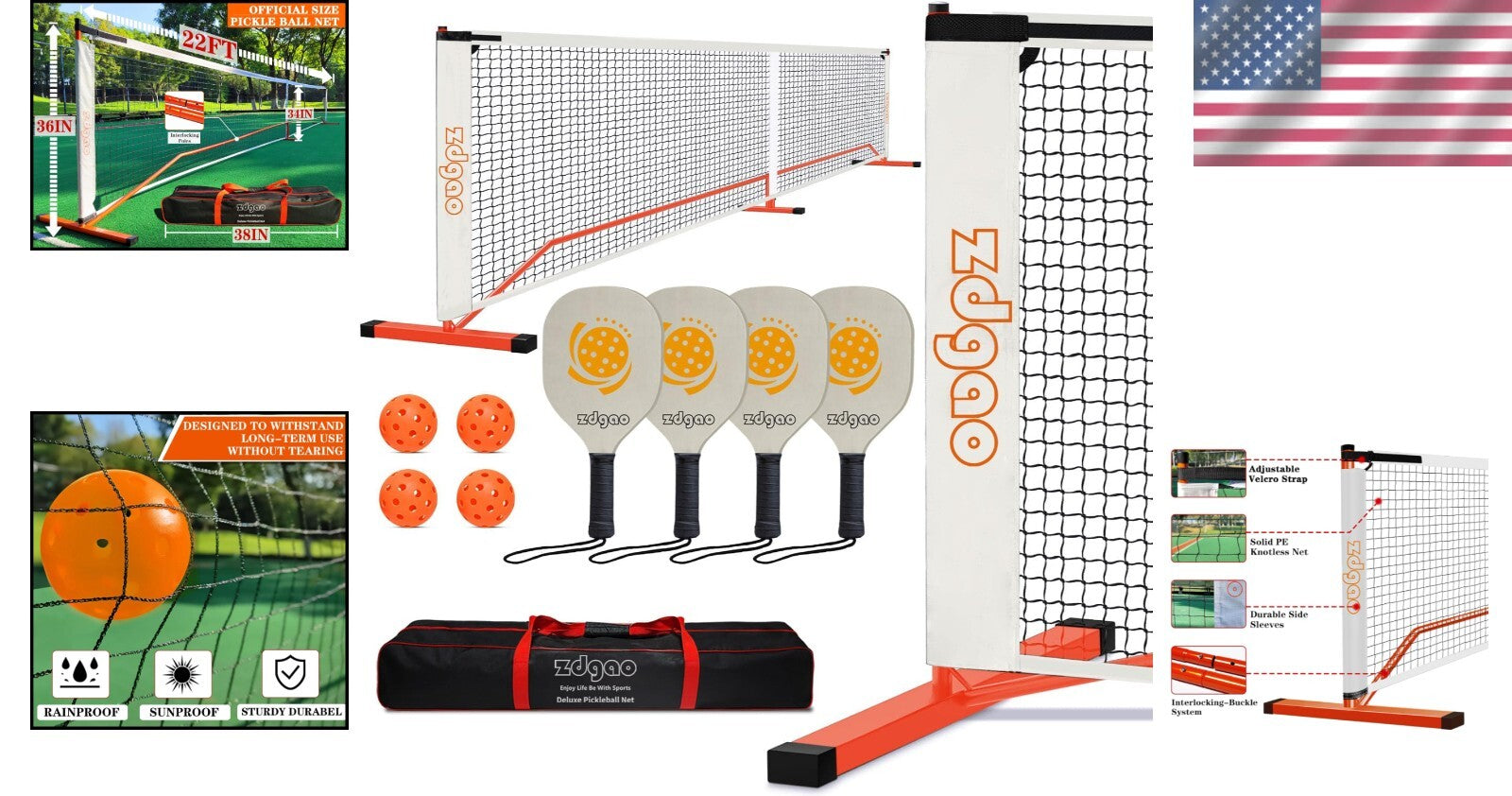 Complete 22FT Regulation Pickleball Set with Paddles & Carry Bag for Outdoor Fun