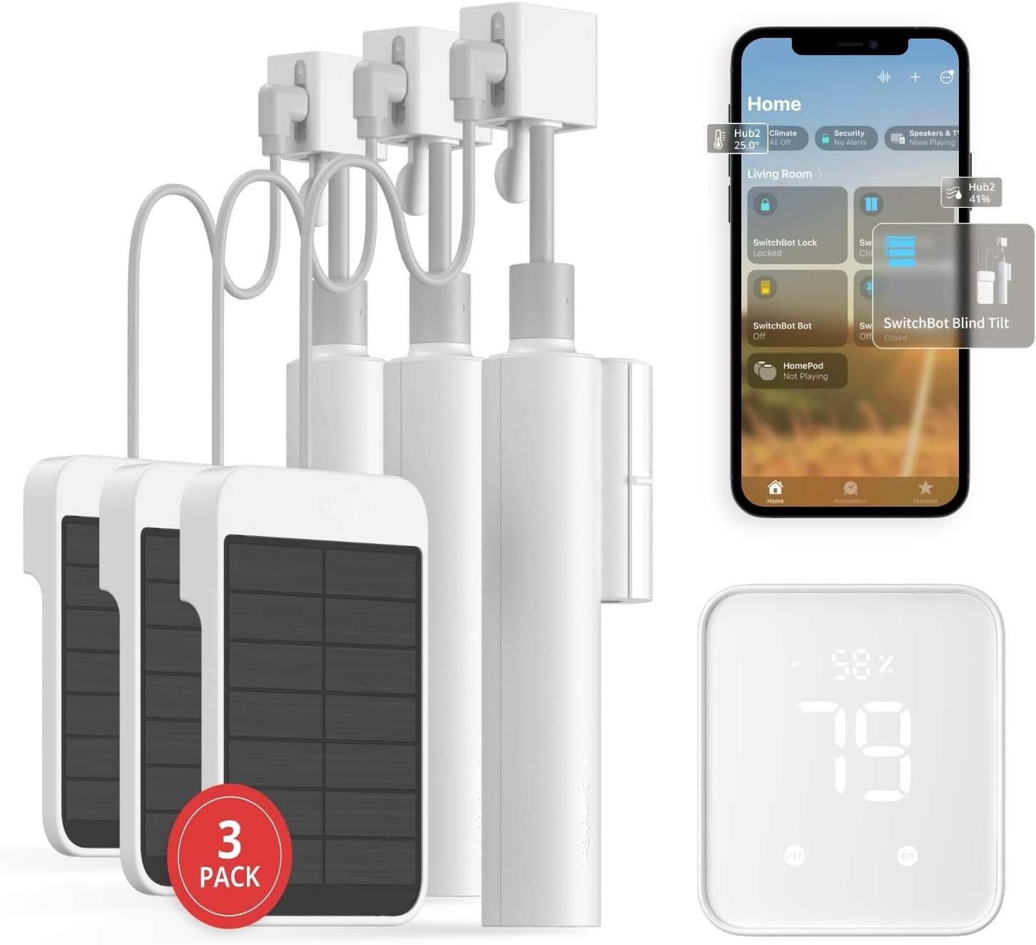 Smart Motorized Blind Opener 3-Pack with Hub 2 - Compatible with Alexa & Google