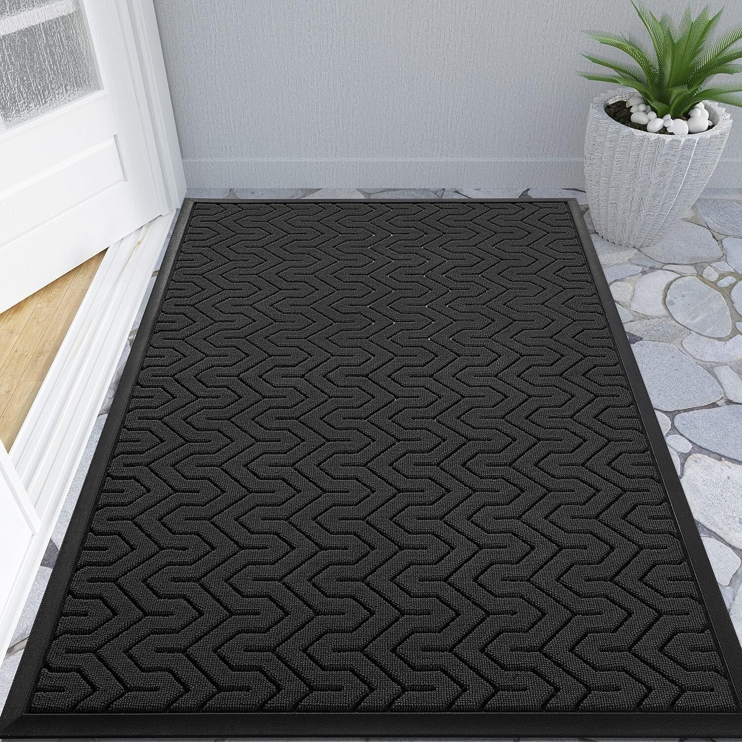 47x32 Heavy Duty Waterproof Doormat - Non-Slip Outdoor Welcome Mat in Black