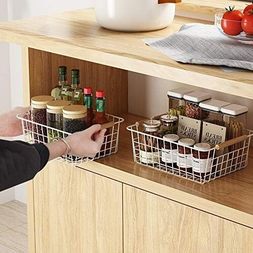 Durable New-White Wire Baskets with Handles - Perfect for Pantry and Closet