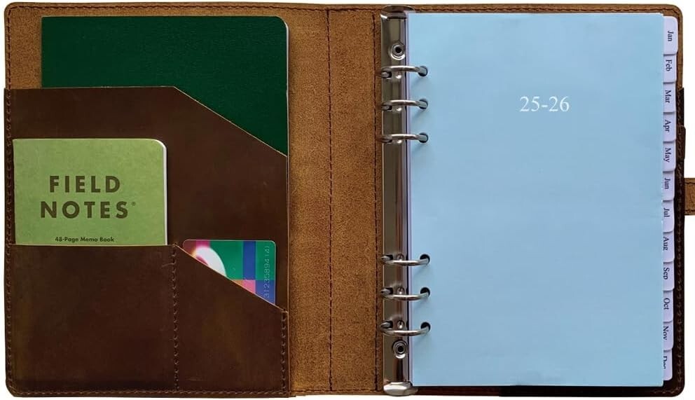 2025-2026 Leather Planner, A5 Refillable Organizer with Extra Storage Pockets