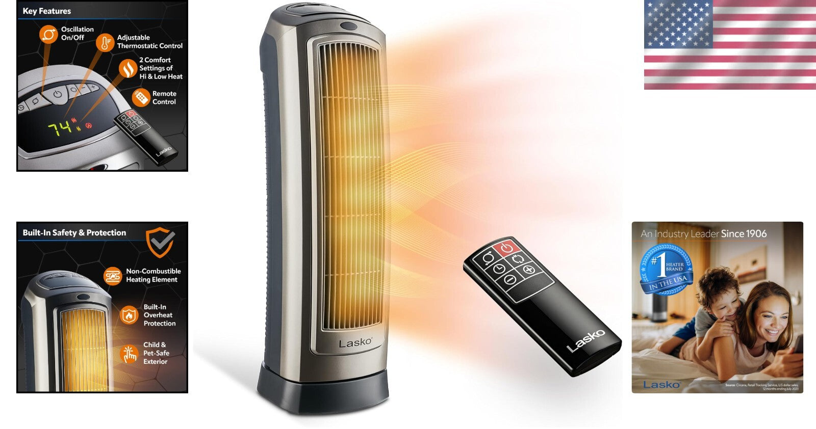 Efficient Widespread Oscillating Tower Heater with Adjustable Thermostat & Timer