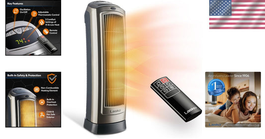 Efficient Widespread Oscillating Tower Heater with Adjustable Thermostat & Timer