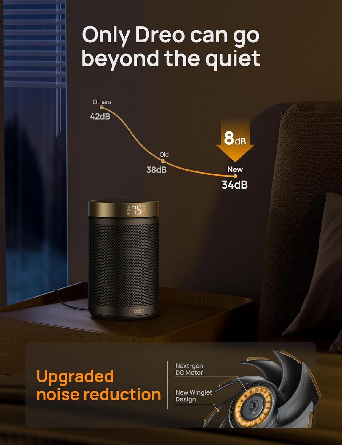 Elegant Gold Tower Space Heater with Remote Control and 5 Modes for Every Room