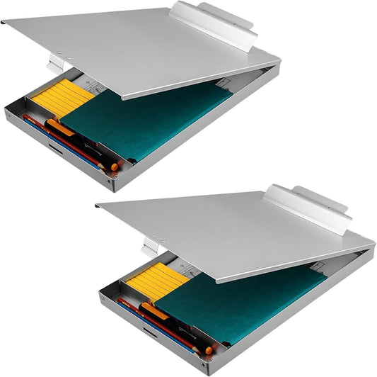 Style Meets Function: 2-Pack Portable Aluminum Clipboards with Storage, 8.5x11