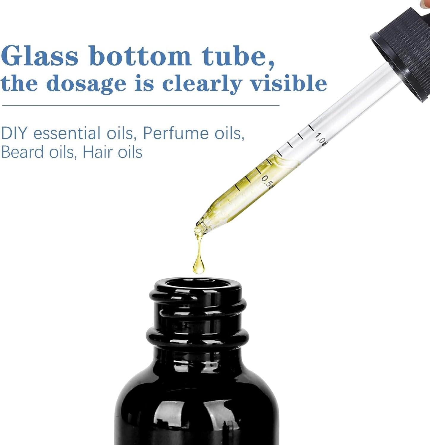 Secure 48-Pack Black Glass 1 oz Dropper Bottles - Essential Oils & Travel Ready