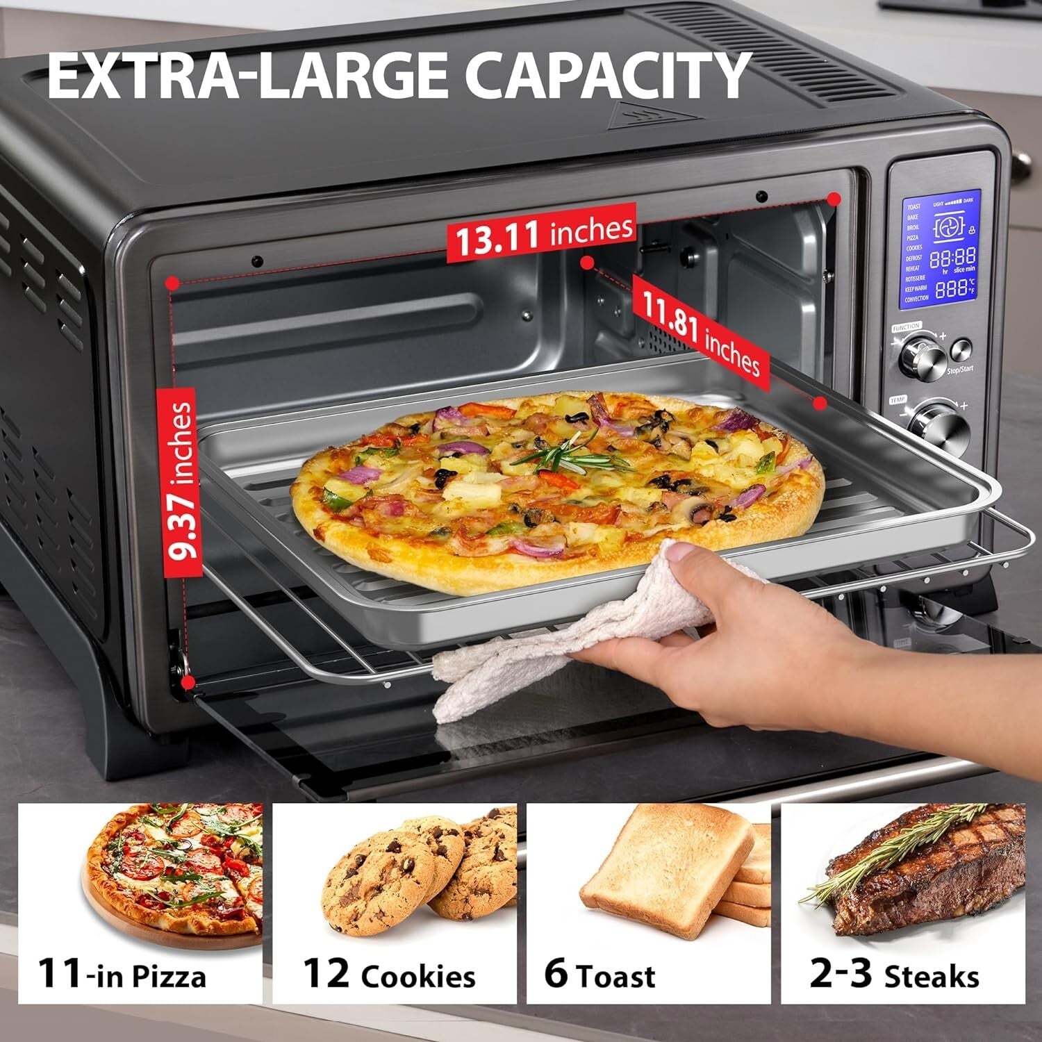 Elegant 1500W Toaster Oven with LCD Display - 25L Versatility & Convenience