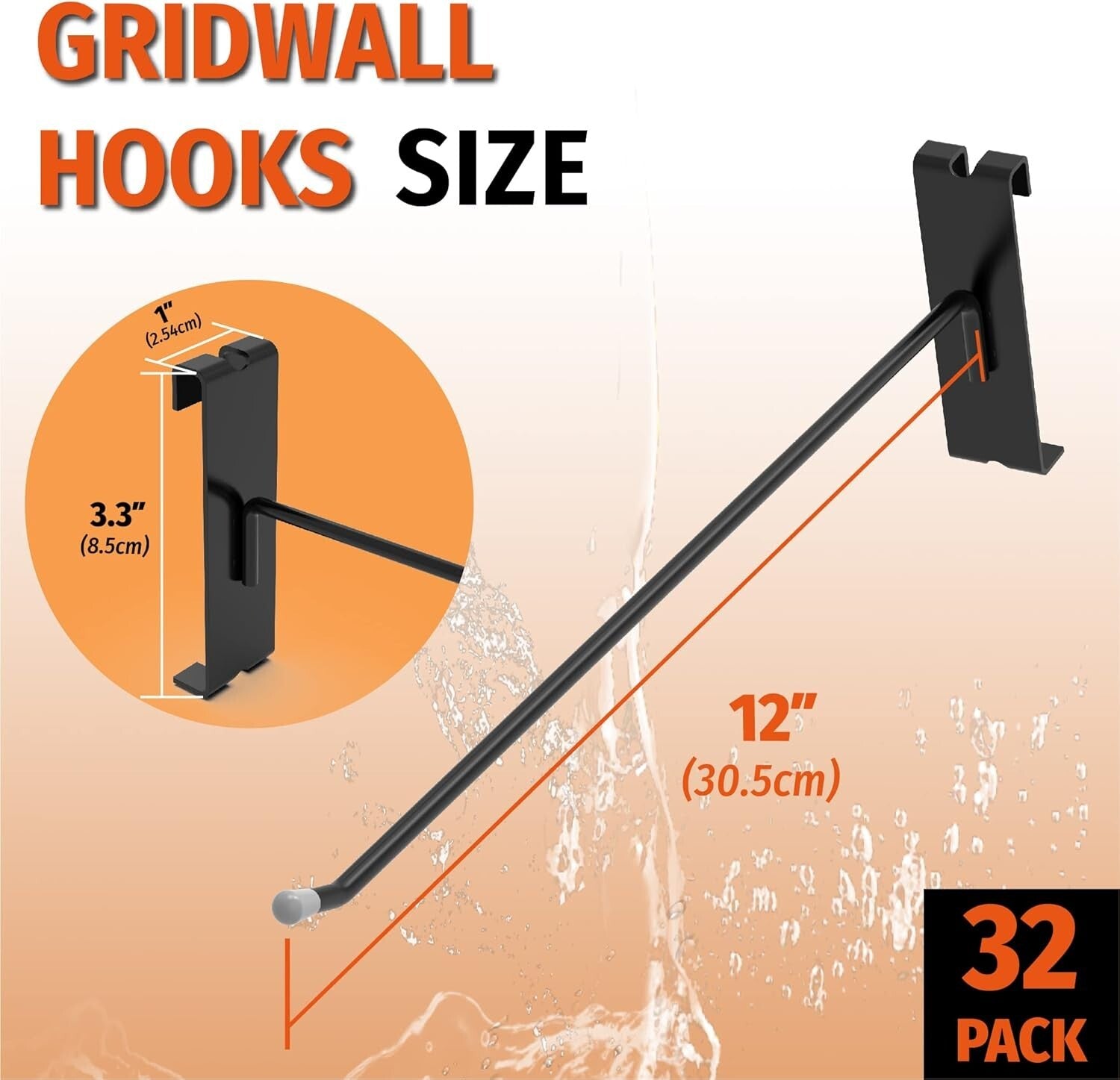 Durable 12-Inch Black Gridwall Hooks - Set of 32 for Smart Organization