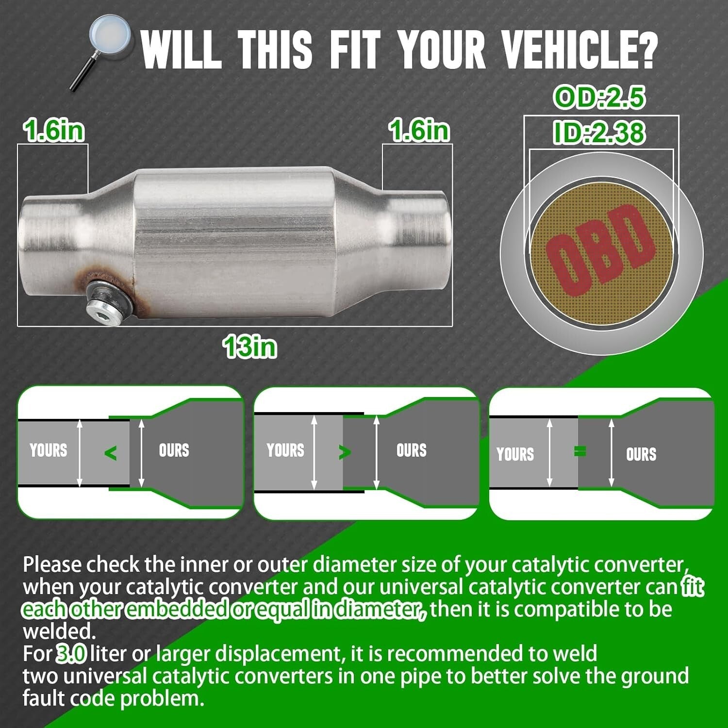 EPA Compliant 2.5-Inch Catalytic Converter - Factory Tested Direct Replacement