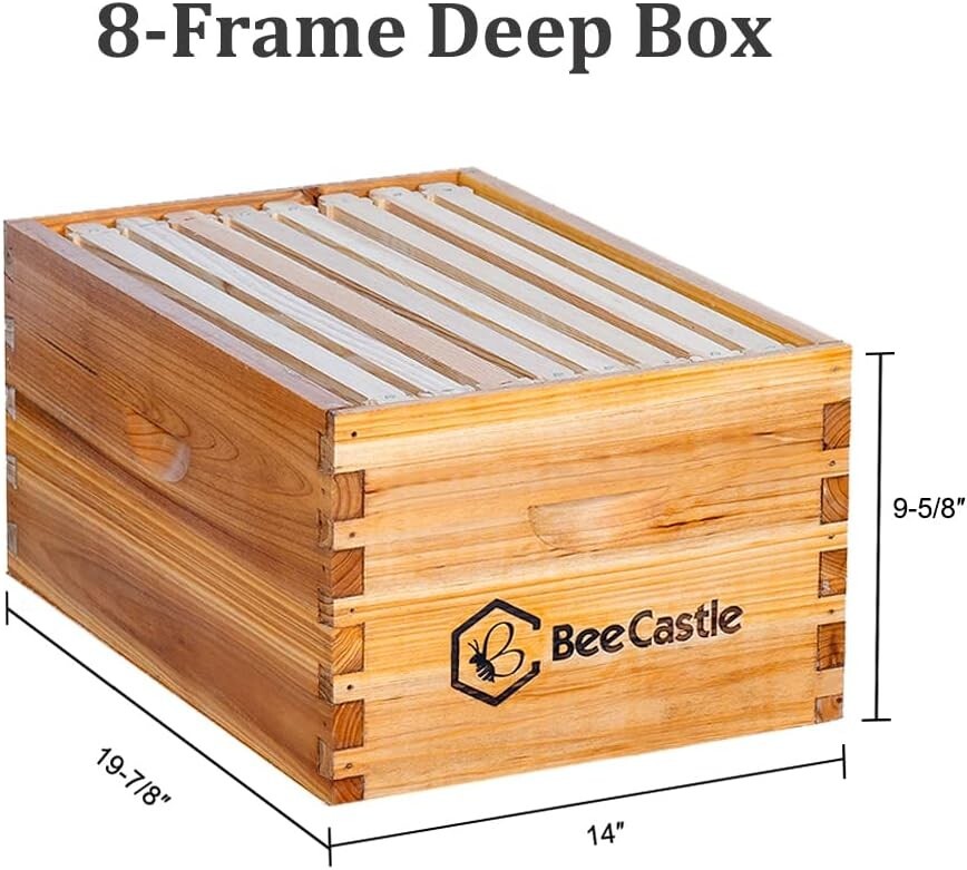 Complete 8-Frame Beehive Starter Kit with Beeswaxed Frames and Deep Medium Boxes