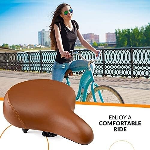 Wide Cruiser Bike Seat - Memory Foam & Steel Spring Comfort for Indoor/Outdoor