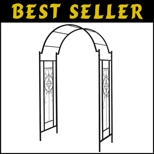 Intricate Black Archway Trellis for Climbing Plants - Weather-Resistant