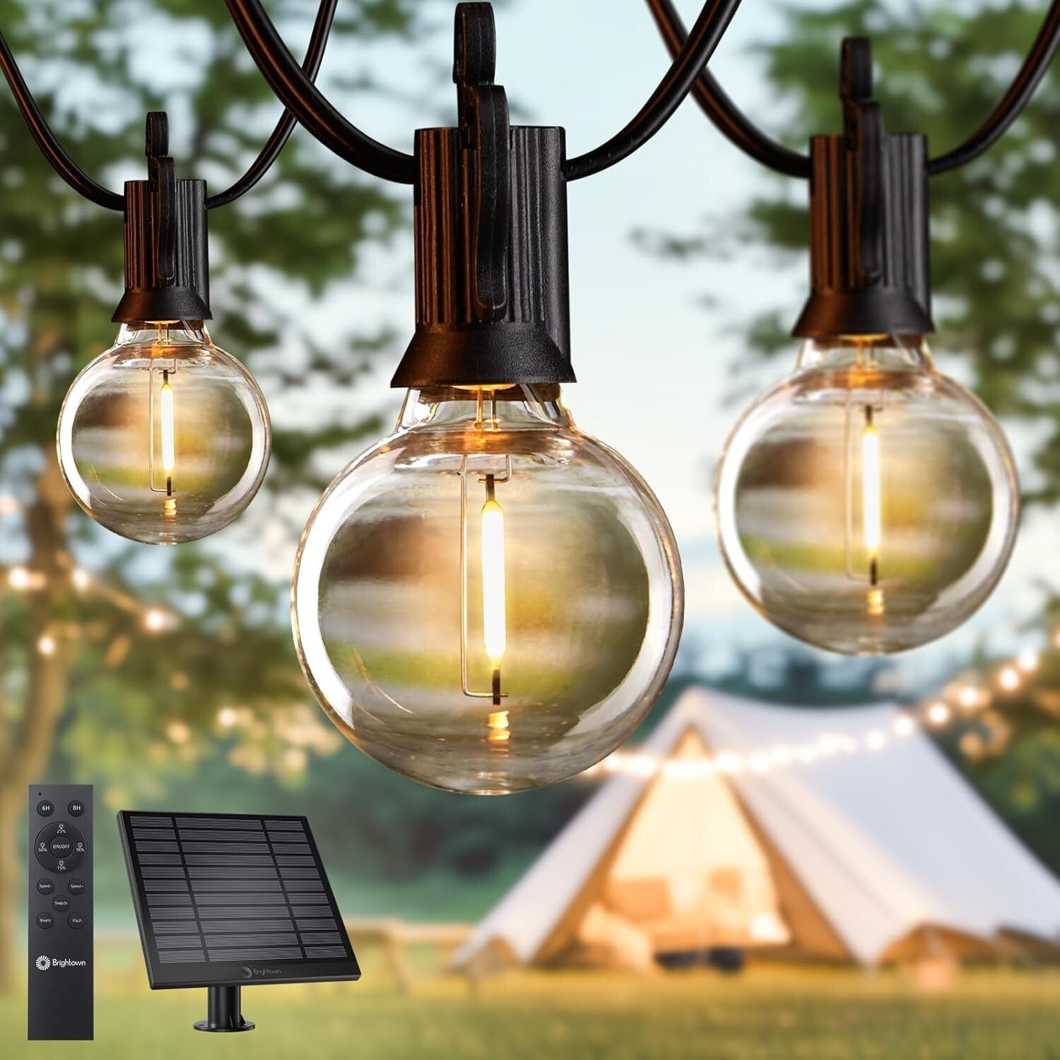 75FT Waterproof Solar String Lights with 35 Dimmable LED Bulbs & Remote Control