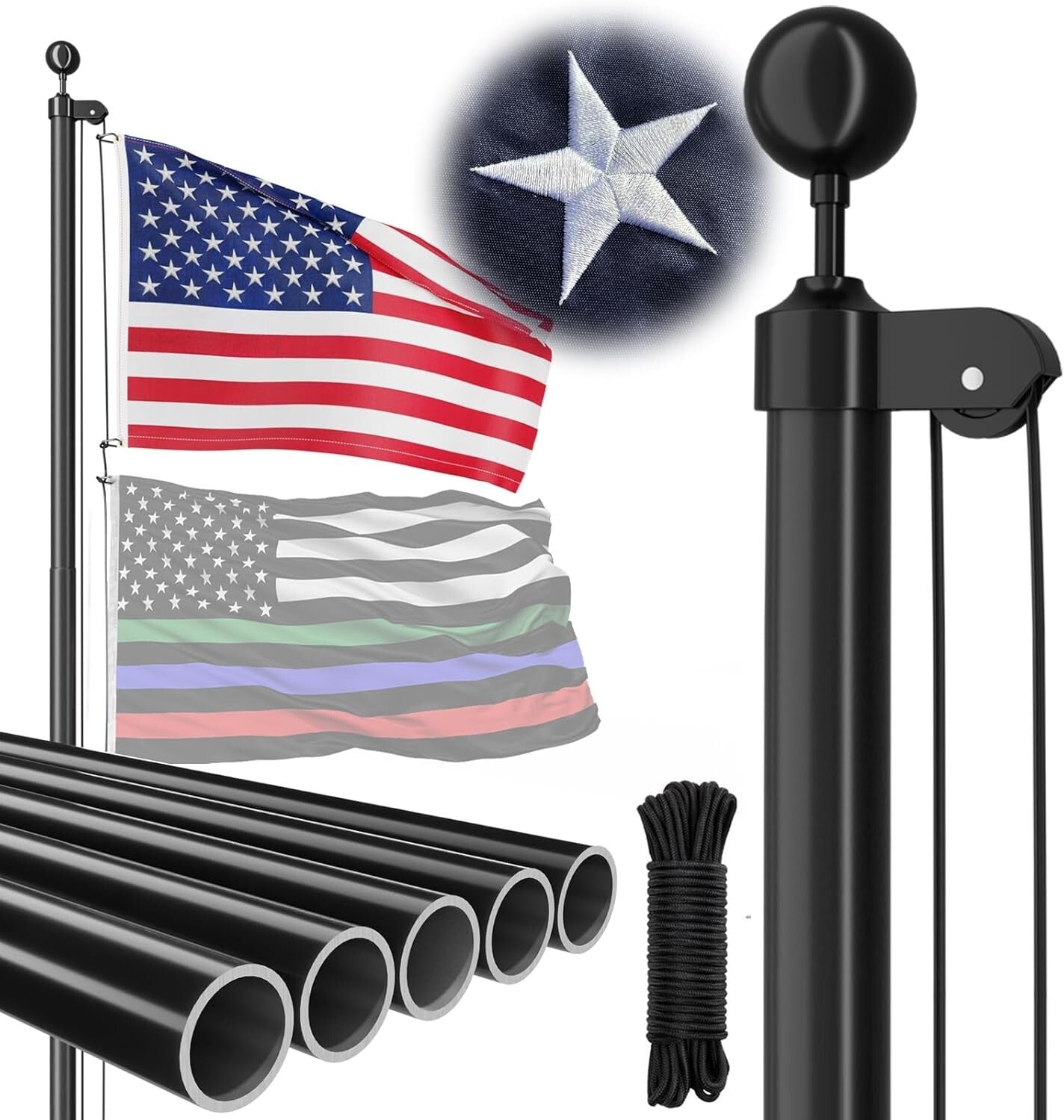 Rust-Resistant 25 FT Flag Pole with 41 FT Rope & Accessories for Proud Display