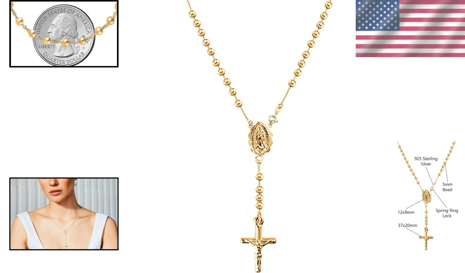 Lightweight 925 Silver 18K Gold Cross Pendant Necklace - Perfect Women's Gift