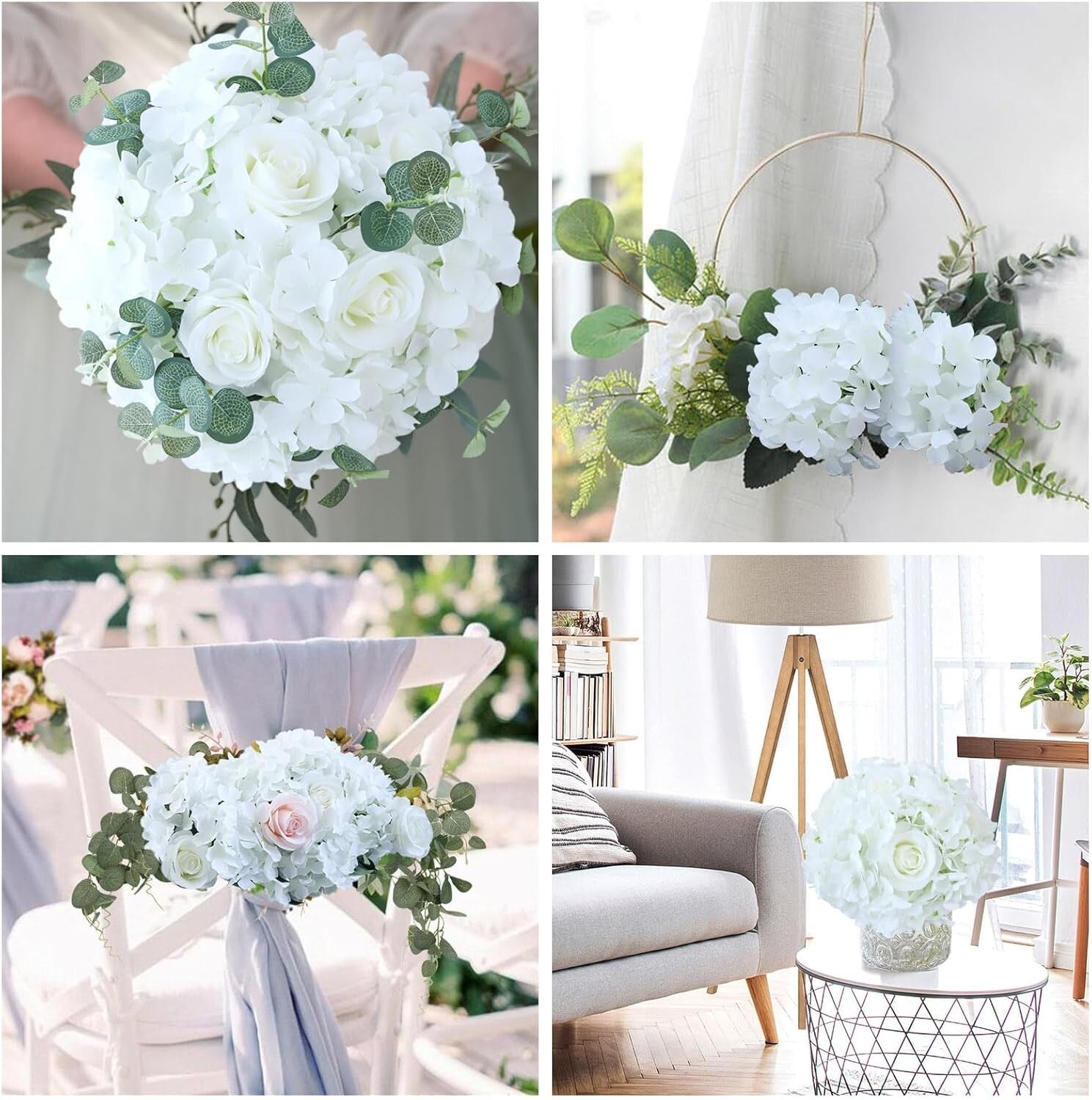 Long-Lasting 106pcs White Hydrangea Artificial Flowers for Weddings & Decor