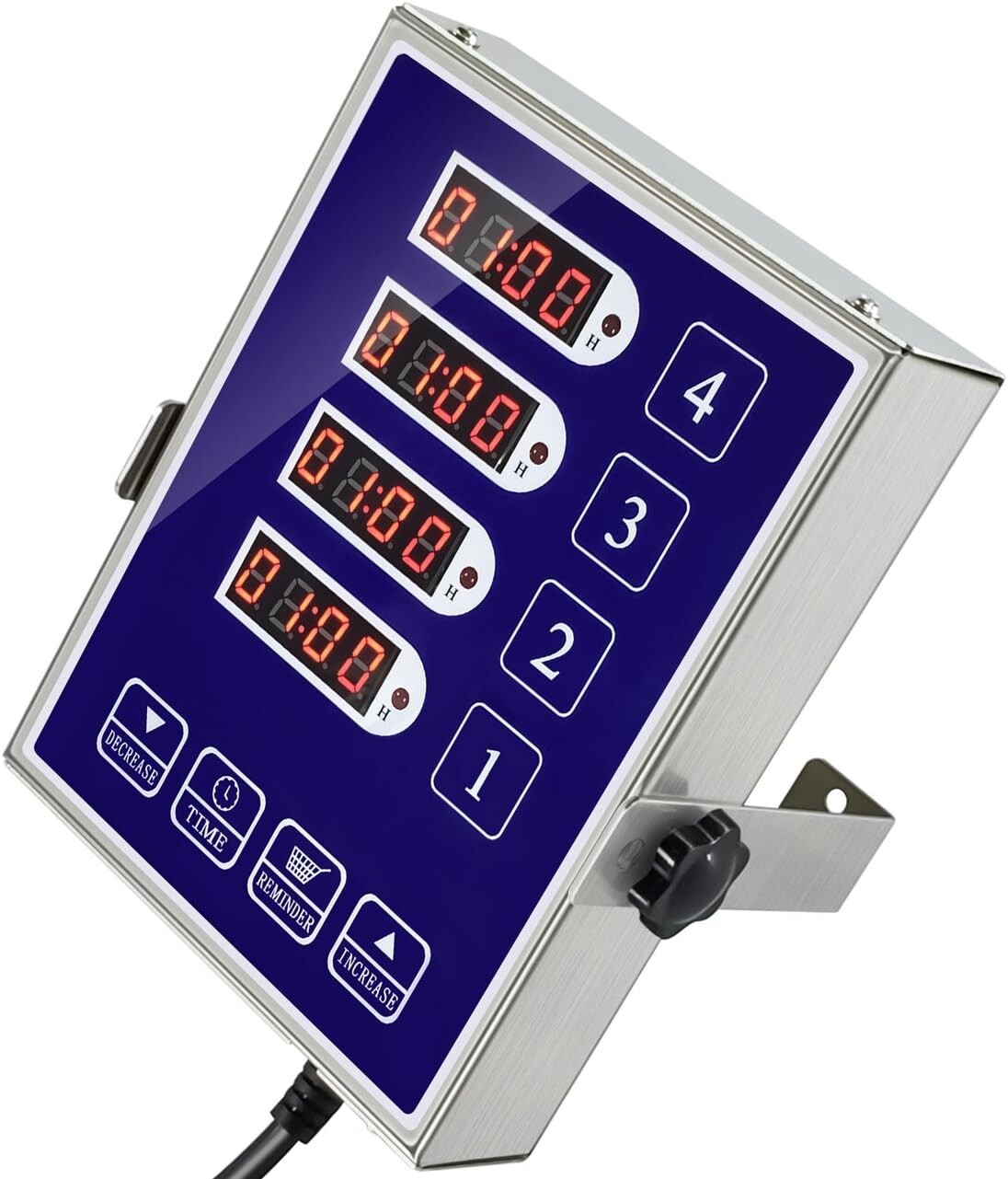 LED Cooking Timer with 4 Channels, Loud Alarm & Durable Stainless Steel Design