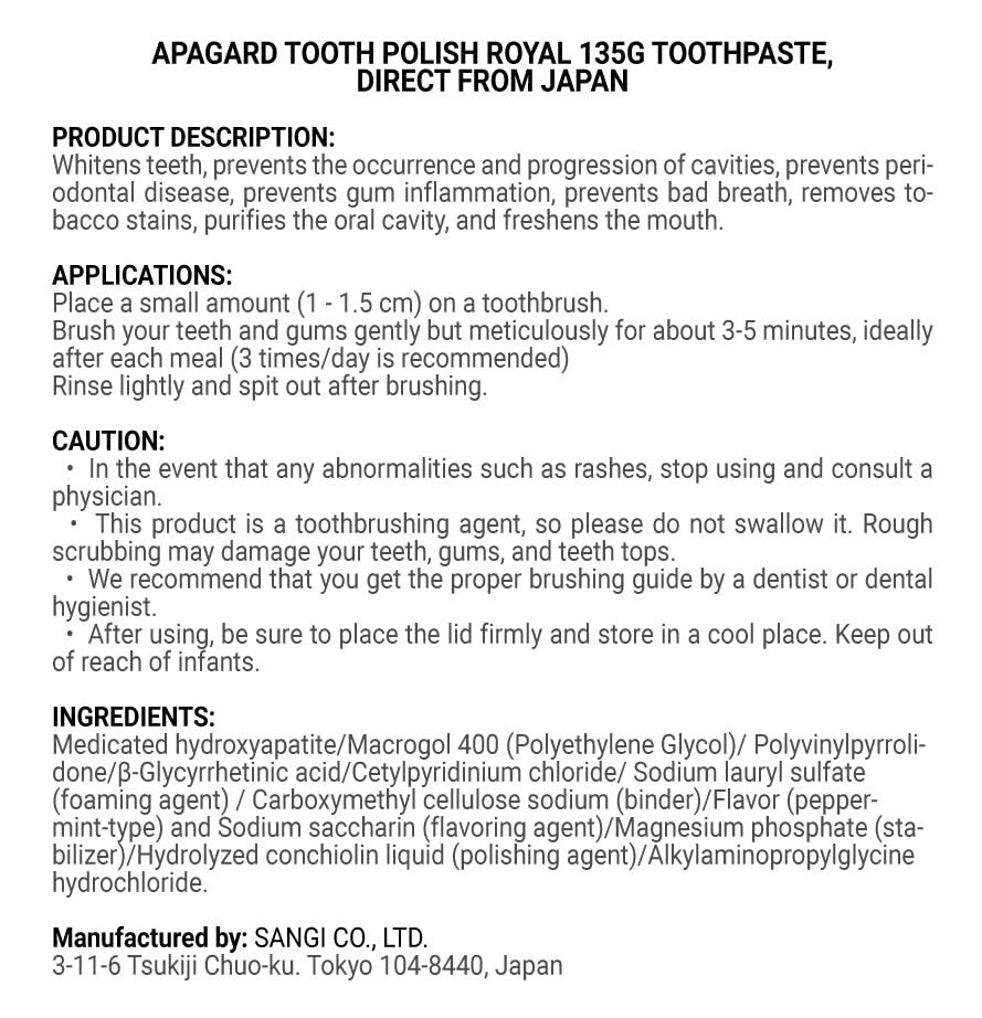 Tooth Polish Royal 135g Unflavored Medicated Toothpaste for Optimal Dental Care