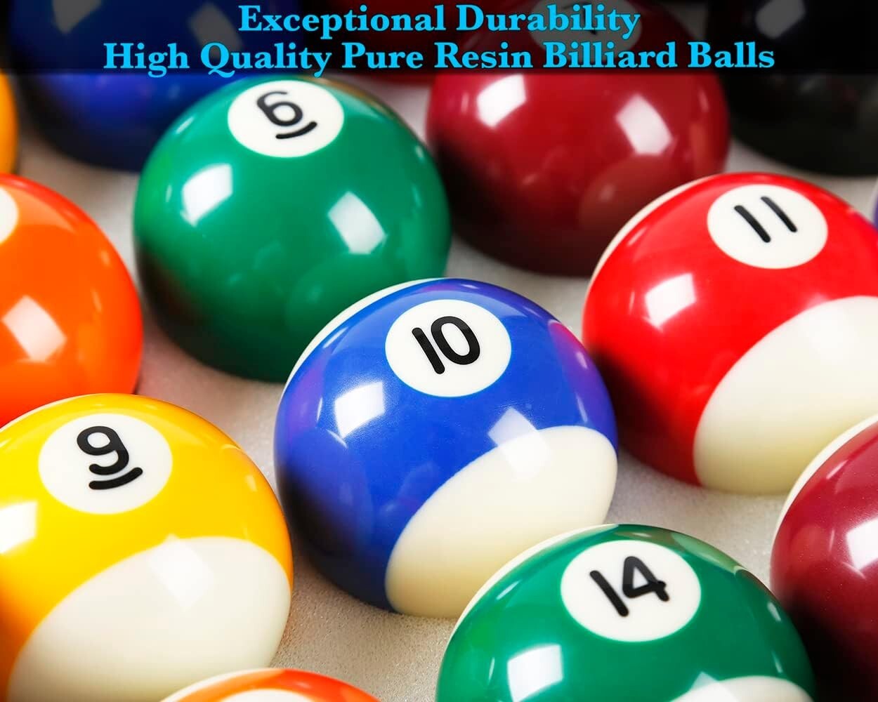 High Gloss Resin Billiard Balls with Durable Triangle Rack & Cue Chalks