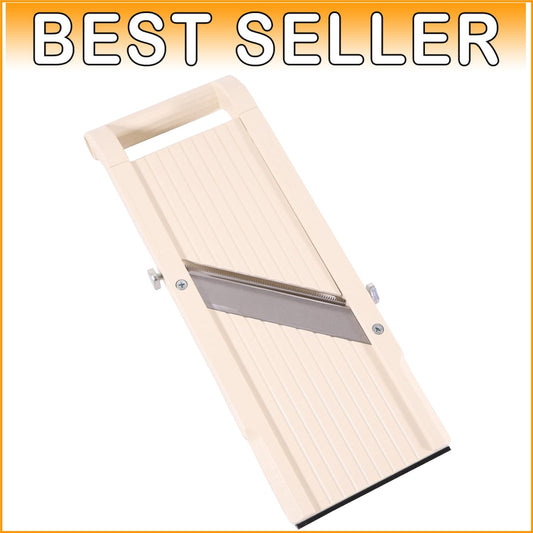 Dishwasher Safe Beige Mandolin Slicer with Comfortable Handle & Non-Skid Base