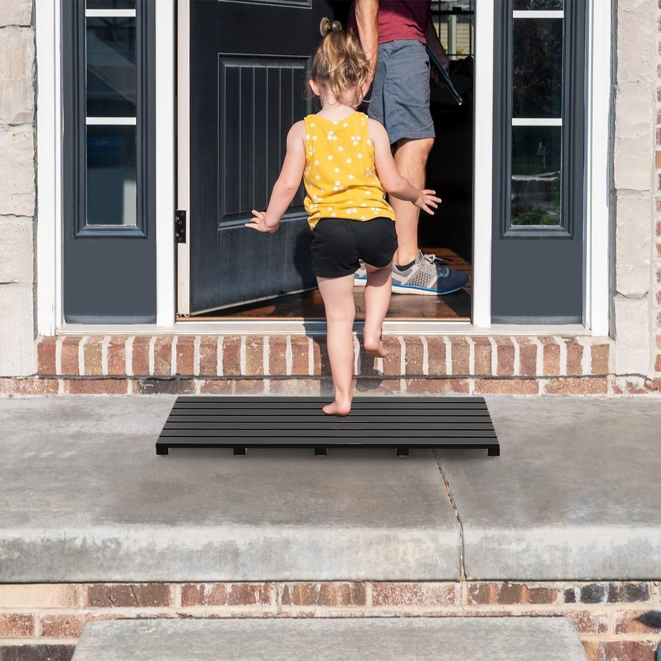 Elegant Black Bamboo Bath Floor Mat - Non-Slip and Waterproof, 31.3"L x 18.1"W