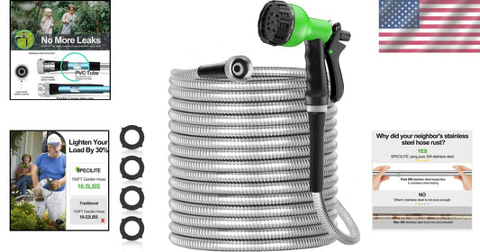 Durable 150ft Garden Water Hose - Tangle-Free, Heavy-Duty with Aluminum Fittings